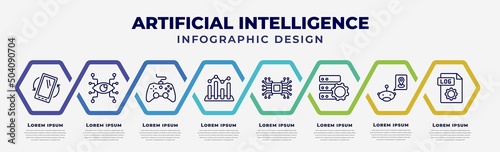 vector infographic design template with icons and 8 options or steps. infographic for artificial intelligence concept. included tilt, eye tap, game control, value, artificial intelligence,