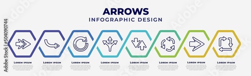 vector infographic design template with icons and 8 options or steps. infographic for arrows concept. included next, right direction, refresh, multiply, sort, repeat, right arrow, square.