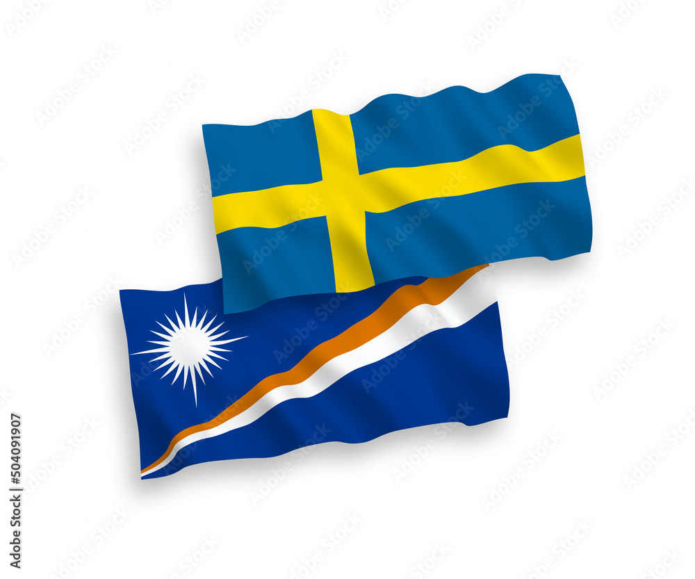 Flags of Sweden and Republic of the Marshall Islands on a white background Flags of Sweden and Republic of the Marshall Islands on a white background