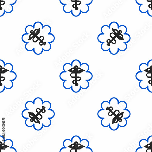 Line Emergency star - medical symbol Caduceus snake with stick icon isolated seamless pattern on white background. Star of Life. Colorful outline concept. Vector
