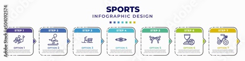 infographic template with icons and 7 options or steps. infographic for sports concept. included winning the race, skier skiing, skibob, boxer with belt, two judo fighters, basketball champion,