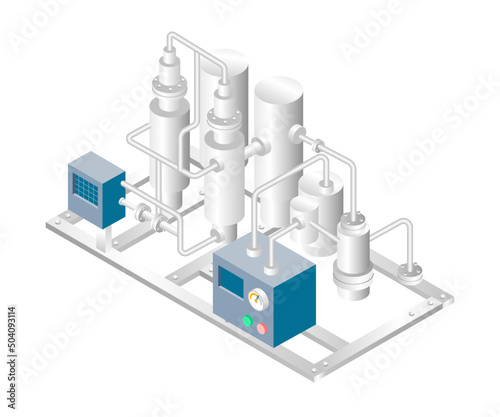 Isometric design concept illustration. oil tube temperature with gas pipeline