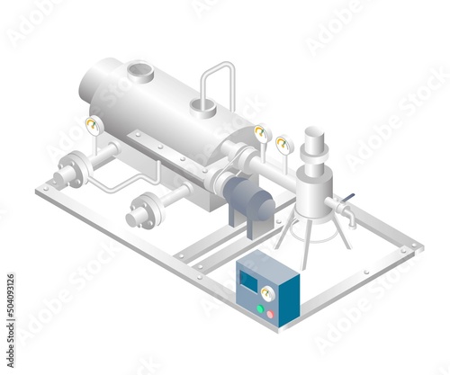 Isometric design concept illustration. oil tank with gas pipeline