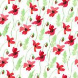 Floral seamless pattern with poppy flowers. Watercolor hand painted illustration. Great for fabrics, wrapping papers, wallpapers, covers. Summer textile print.