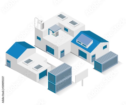 Isometric design concept illustration. industrial factory buildings and warehousing