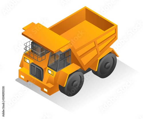 Isometric design concept illustration. big truck transporting mining products