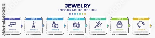 infographic template with icons and 7 options or steps. infographic for jewelry concept. included pawn shop, belly piercing, engagement, earring, brooch, jewelry, piercing editable vector.