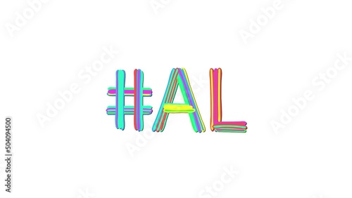 Hashtag #AL. Animated text from color curved lines like from marker, oil paint. Isolate on white background. #AL is abbreviation for the US American state Alabama for social network