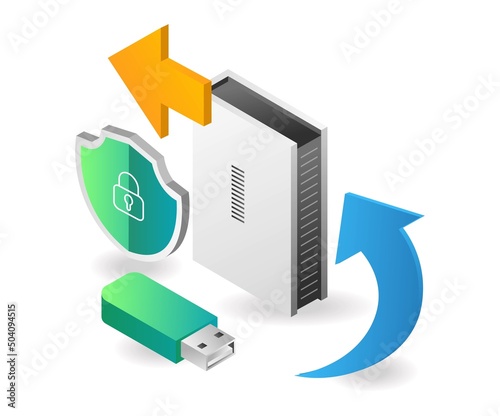 Flat isometric illustration concept. security send flash data to server