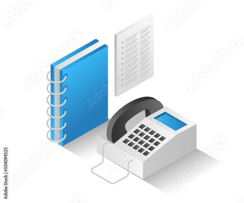 flat isometric illustration concept. search data from phone book