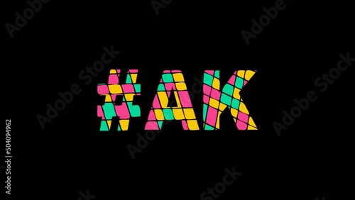 AK Hashtag. Tricolor isolated letters from contrast flowing fluid shapes isolated on Alpha channel. AK is abbreviation for US American state Alaska for social network, mobile application, game