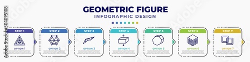 infographic template with icons and 7 options or steps. infographic for geometric figure concept. included triangle of triangles, star of six points, polygonal wings, flatten, perspective, side to