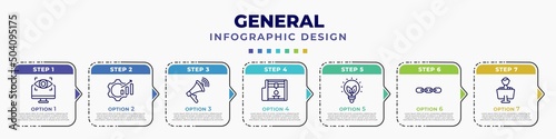 infographic template with icons and 7 options or steps. infographic for general concept. included computer vision, business performance, agitation, 3d printing, , chain, coworking editable vector.
