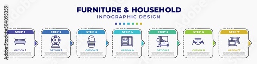 infographic template with icons and 7 options or steps. infographic for furniture & household concept. included daybed, table clock, cactus, cupboard, living room, card table, pillows editable