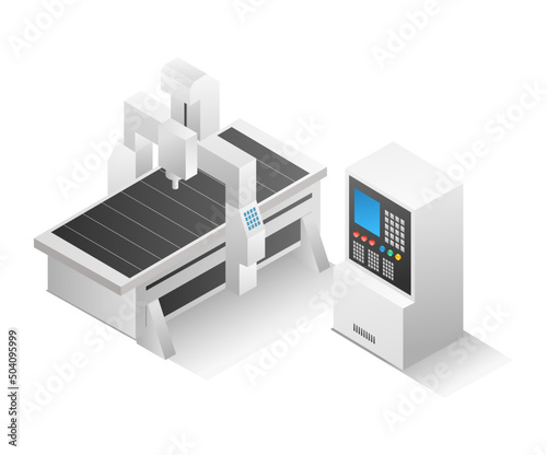Flat isometric illustration concept. cnc router machine app