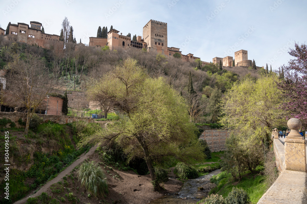 View on medieval fortress Alhambra, Granada, Andalusia, Spain