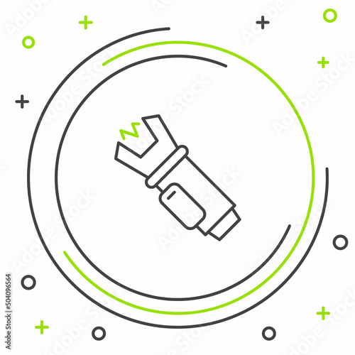 Line Police electric shocker icon isolated on white background. Shocker for protection. Taser is an electric weapon. Colorful outline concept. Vector