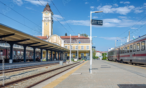 The central railway station of Burgas Bulgaria.Burgas is surrounded by the Burgas Lakes and located at the westernmost point of the Black Sea
