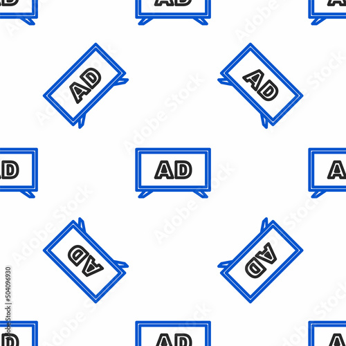 Line Advertising icon isolated seamless pattern on white background. Concept of marketing and promotion process. Responsive ads. Social media advertising. Colorful outline concept. Vector