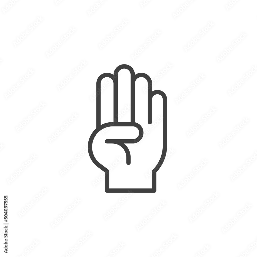Four finger hand gesture line icon Four finger hand gesture line icon