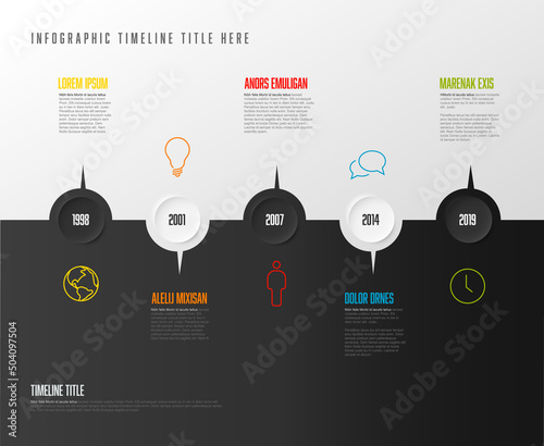 Simple black and white timeline with some facts and icons
