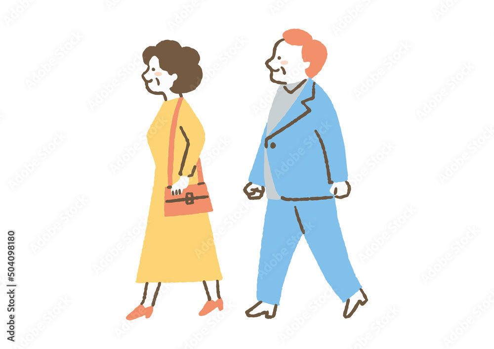 散歩している高齢夫婦_色