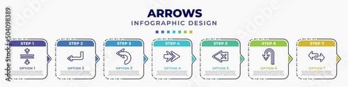 infographic template with icons and 7 options or steps. infographic for arrows concept. included vertical merge, left direction, backward arrow, next, backspace, u turn arrow, transfer editable