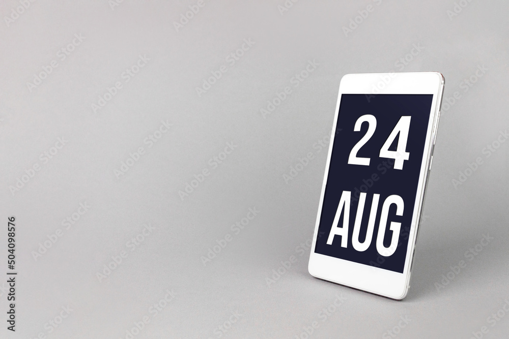 August 24th. Day 24 of month, Calendar date. Smartphone with calendar day, calendar display on your smartphone. Summer month, day of the year concept. August 24th. Day 24 of month, Calendar date. Smartphone with calendar day, calendar display on your smartphone. Summer month, day of the year concept.