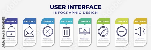 infographic template with icons and 8 options or steps. infographic for user interface concept. included unblocked, envelope, wrong, eliminar, error page, navigator, minus, medium volume editable