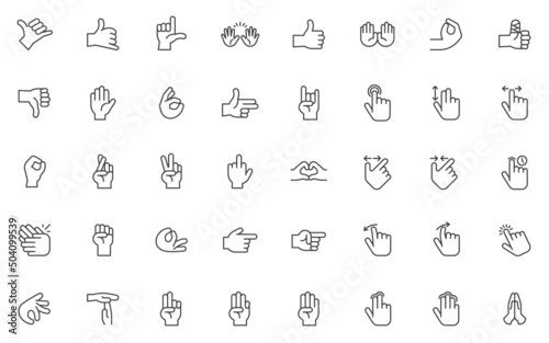 Hand gestures line icons set