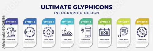 infographic template with icons and 8 options or steps. infographic for ultimate glyphicons concept. included man and tree, reload arrow, plus button, pizza piece, phone connection, calendar with