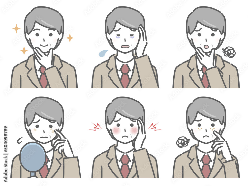 顔の肌に関する色々　スーツの中年男性