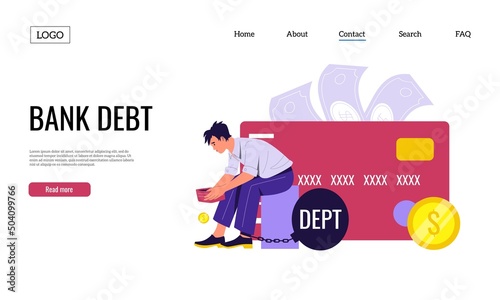 Loan landing. Borrow money and personal loan banner with bank debt and payment problem concept. Vector web page template