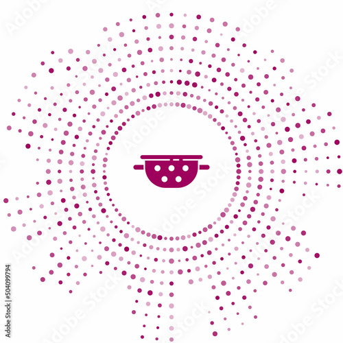 Purple Kitchen colander icon isolated on white background. Cooking utensil. Cutlery sign. Abstract circle random dots. Vector
