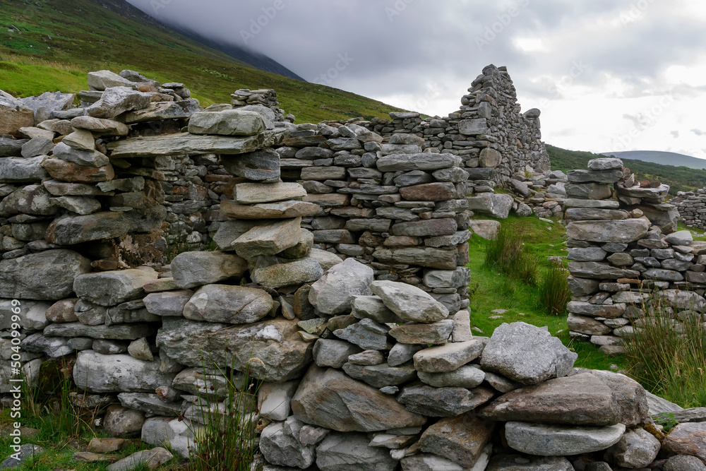 Fototapeta premium Old ruins of the rural houses in the Achill island, Northern Ireland