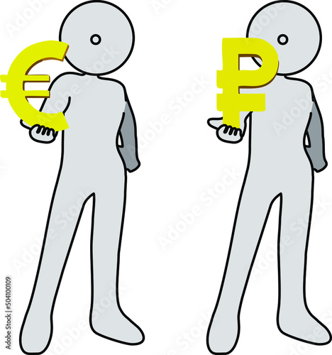 ヨーロッパの通貨記号を手のひらに乗せたキャラクター。