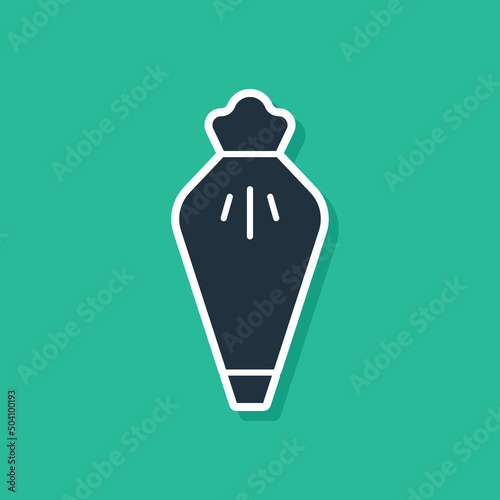 Blue Pastry bag for decorate cakes with cream icon isolated on green background. Kitchenware and utensils. Vector