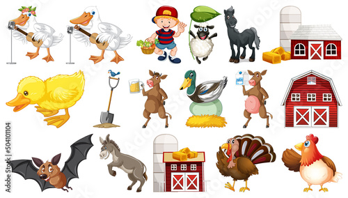Farm animal set on white background