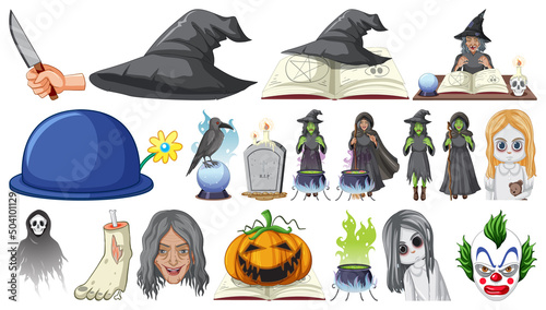 Halloween set with witch and zombie
