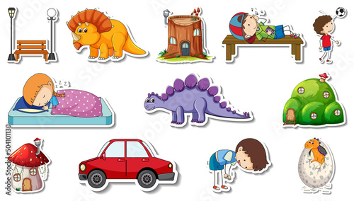 Sticker set of fantasy fairy tale cartoon characters