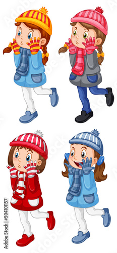 Set of girls wearing winter outfits