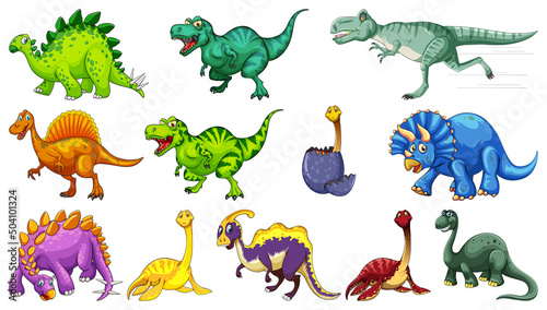 Many dinosaurs on white background