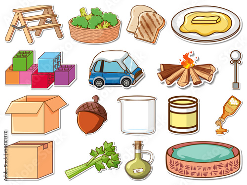 Sticker set of mixed daily objects