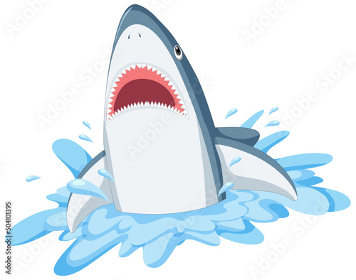 Aggressive great white shark cartoon