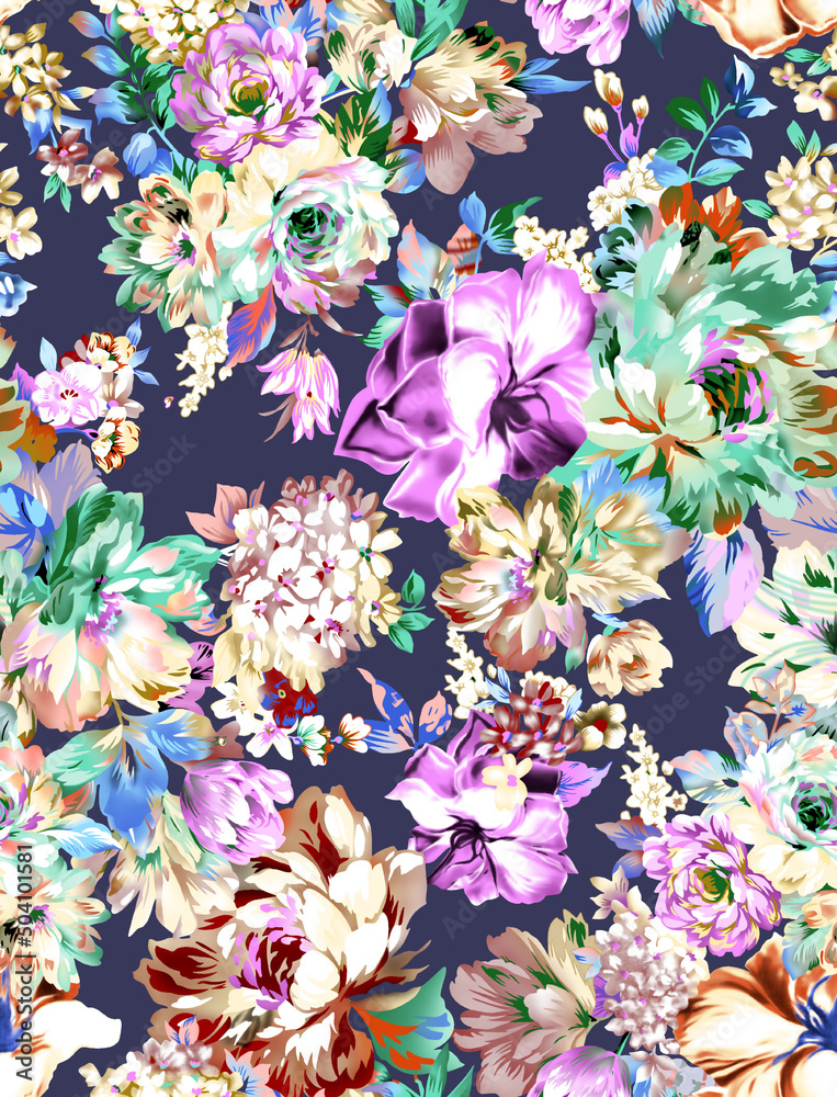 Brushstroke flower and Colorfull Flowers watercolor Flowers watercolor Textile Design illustration