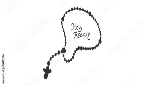Christian Rosary beads. Prayer Catholic chaplet with the Holy Cross. Use as poster, card, flyer, T Shirt design or Tattoo