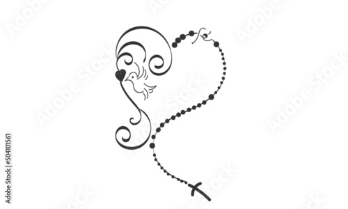 Christian Rosary beads. Prayer Catholic chaplet with the Holy Cross. Use as poster, card, flyer, T Shirt design or Tattoo