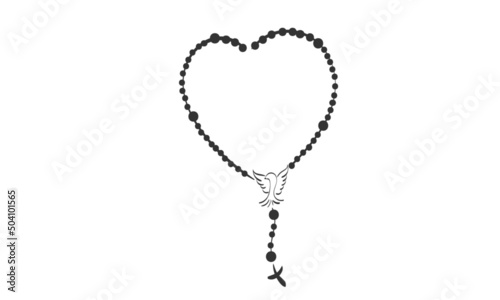 Christian Rosary beads. Prayer Catholic chaplet with the Holy Cross. Use as poster, card, flyer, T Shirt design or Tattoo