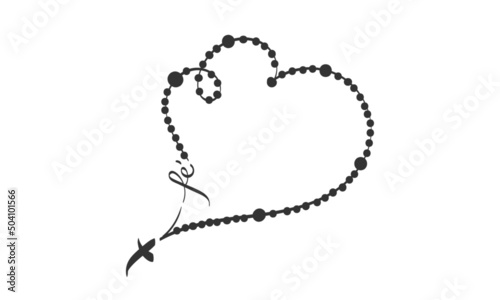 Christian Rosary beads. Prayer Catholic chaplet with the Holy Cross. Use as poster, card, flyer, T Shirt design or Tattoo