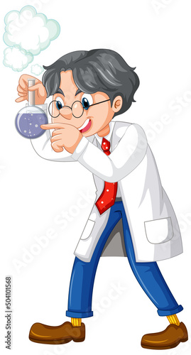 A chemist holding beaker on white background